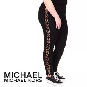 Michael Kors Cheetah-Striped Leggings - Black & Animal Print - Plus Size 2X